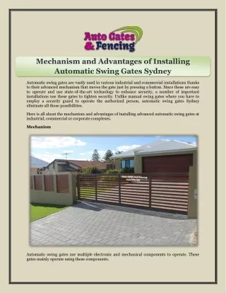 Mechanism and Advantages of Installing Automatic Swing Gates Sydney