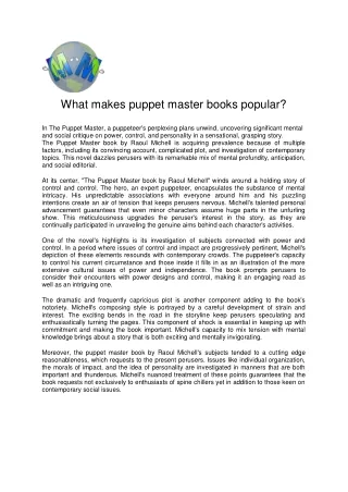 What makes puppet master books popular