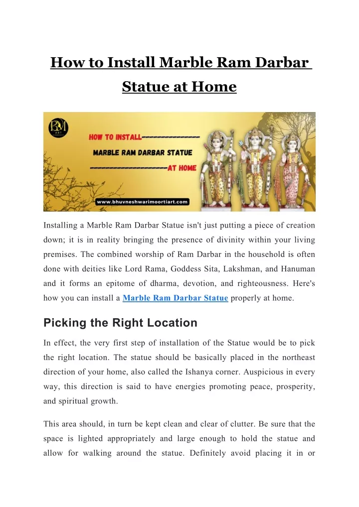 how to install marble ram darbar statue at home