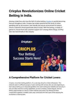 Cricplus Revolutionizes Online Cricket Betting in India (1)