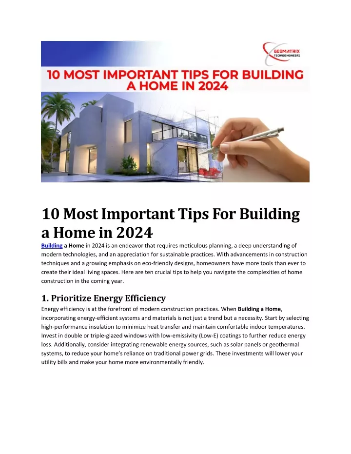 10 most important tips for building a home