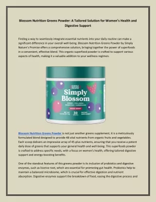 Blossom Nutrition Greens: Tailored Women's Health and Digestive Support