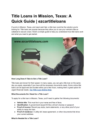 Title Loans in Mission, Texas_ A Quick Guide _ ezcartitleloans