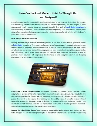 How Can the Ideal Modern Hotel Be Thought Out and
