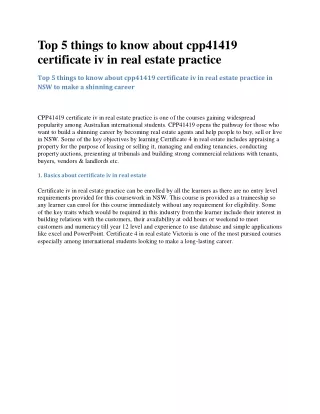 Top 5 things to know about cpp41419 certificate iv in real estate practice