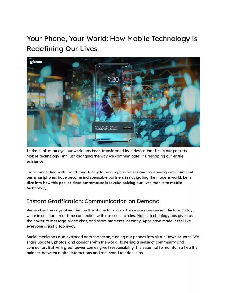 your phone your world how mobile technology