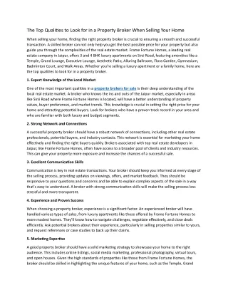 The Top Qualities to Look for in a Property Broker When Selling Your Home
