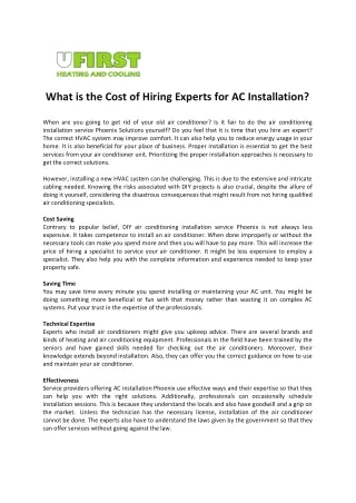 What is the Cost of Hiring Experts for AC Installation