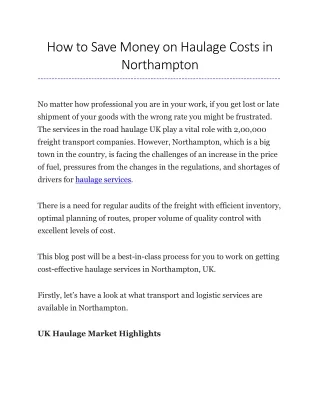 How to Save Money on Haulage Costs in Northampton