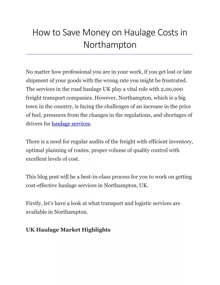 how to save money on haulage costs in northampton