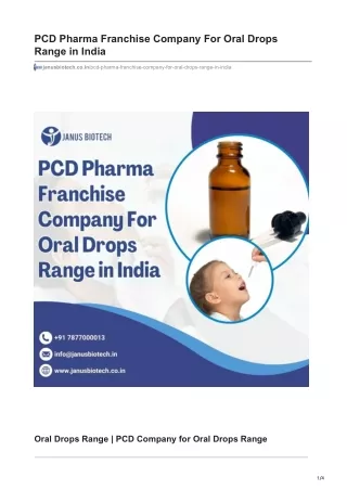 PCD Pharma Franchise Company For Oral Drops Range in India