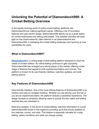Unlocking the Potential of Diamondexch999: A Cricket Betting Overview