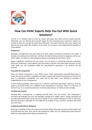 How Can HVAC Experts Help You Out With Quick Solutions