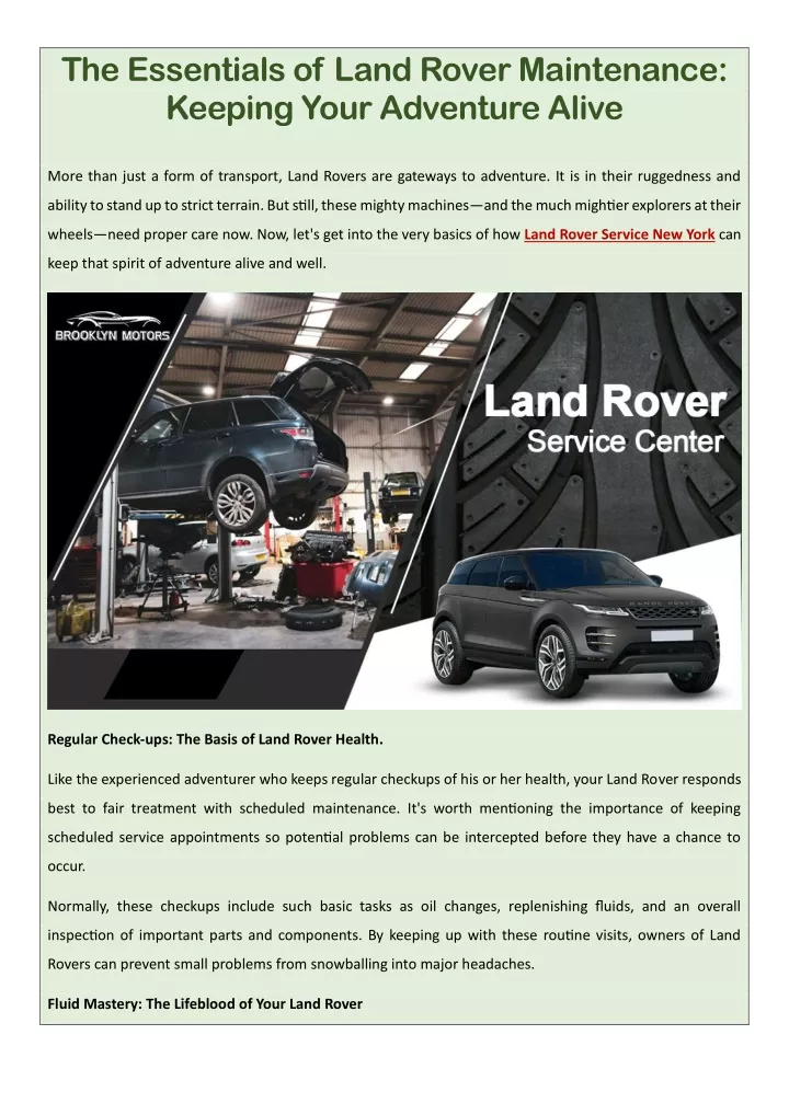 the essentials of land rover maintenance keeping