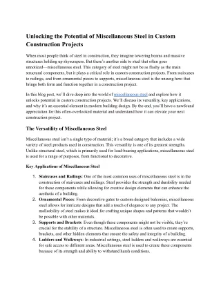 Unlocking the Potential of Miscellaneous Steel in Custom Construction Projects