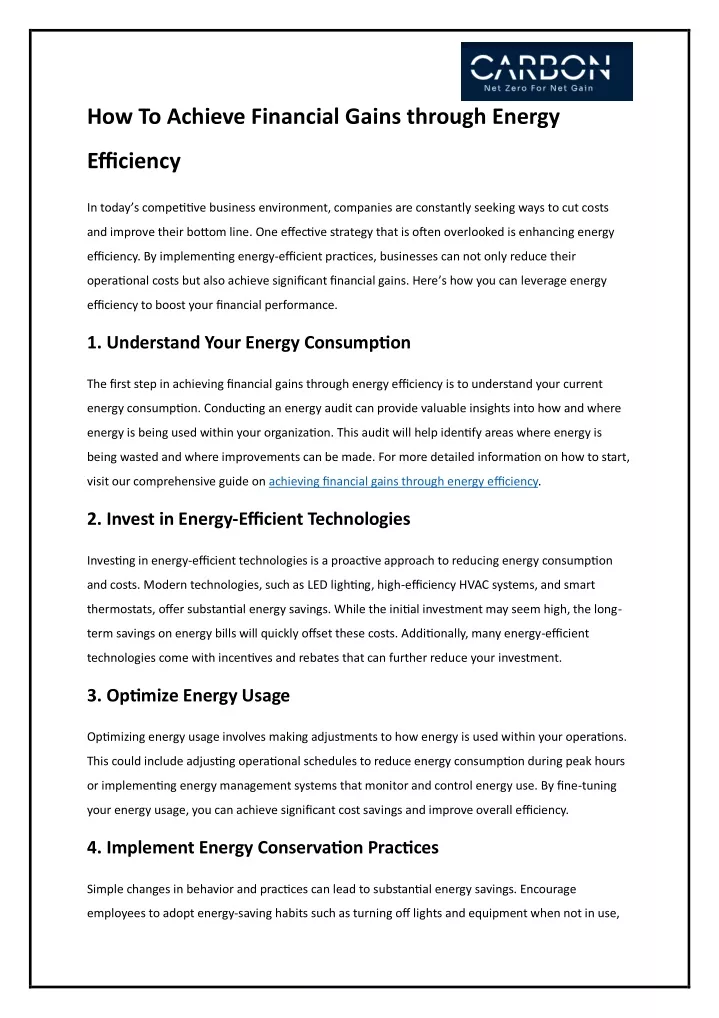 how to achieve financial gains through energy