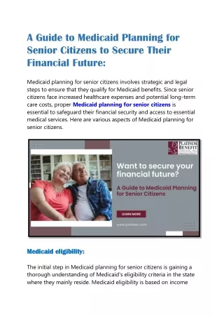 Medicaid Planning for Senior Citizens Starts Evaluating the Senior's Financial Status