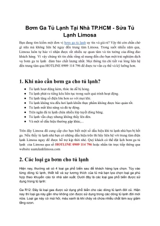 Bơm Ga Tủ Lạnh Tại Nhà TP.HCM - Sửa Tủ Lạnh Limosa