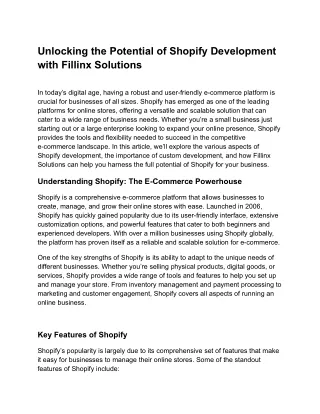 unlocking the potential of shopify development