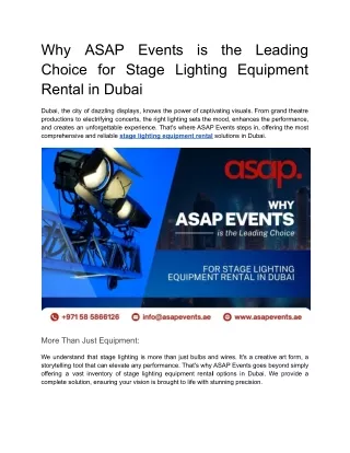 Why ASAP Events is the Leading Choice for Stage Lighting Equipment Rental in Dubai
