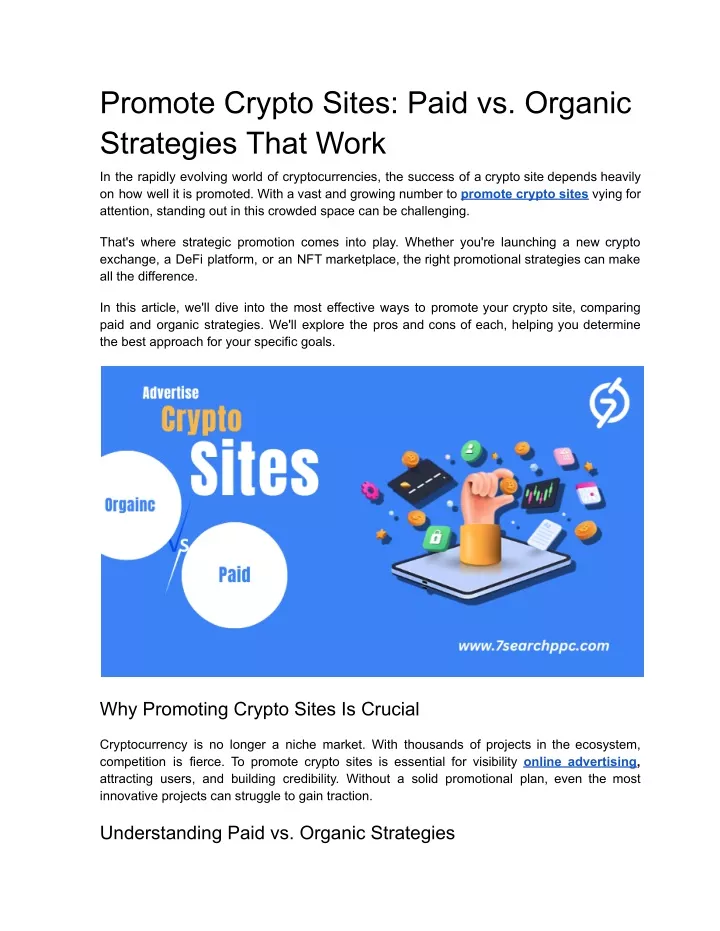 promote crypto sites paid vs organic strategies