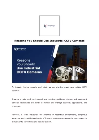 Reasons You Should Use Industrial CCTV Cameras