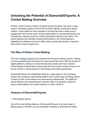 Unlocking the Potential of Diamond247sports: A Cricket Betting Overview