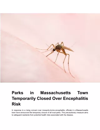 Parks in Massachusetts Town Temporarily Closed Over Encephalitis Risk