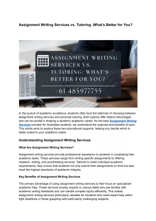 Assignment Writing Services vs. Tutoring ,What's Better for You