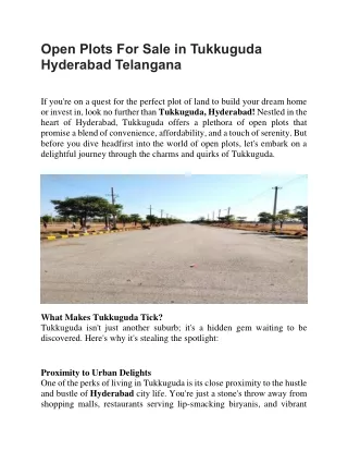 Open Plots For Sale in Tukkuguda Hyderabad Telangana