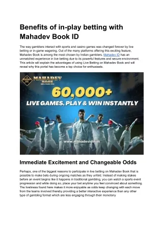 Benefits of in-play betting with Mahadev Book ID