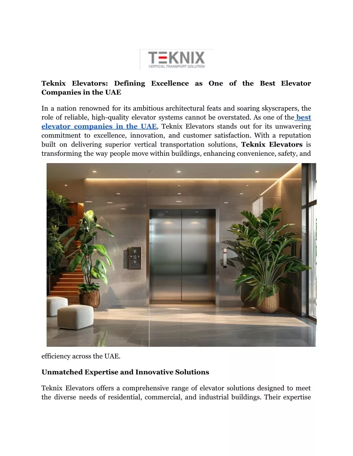 teknix elevators defining excellence