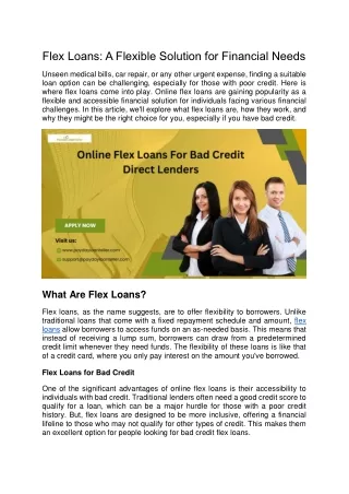 Flex Loans Online For Bad Credit Direct Lenders