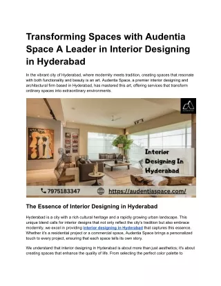 Transforming Spaces with Audentia Space A Leader in Interior Designing in Hyderabad