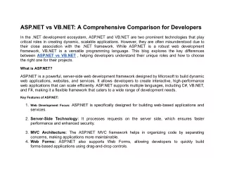 ASP.NET vs VB.NET: A Comprehensive Comparison for Developers