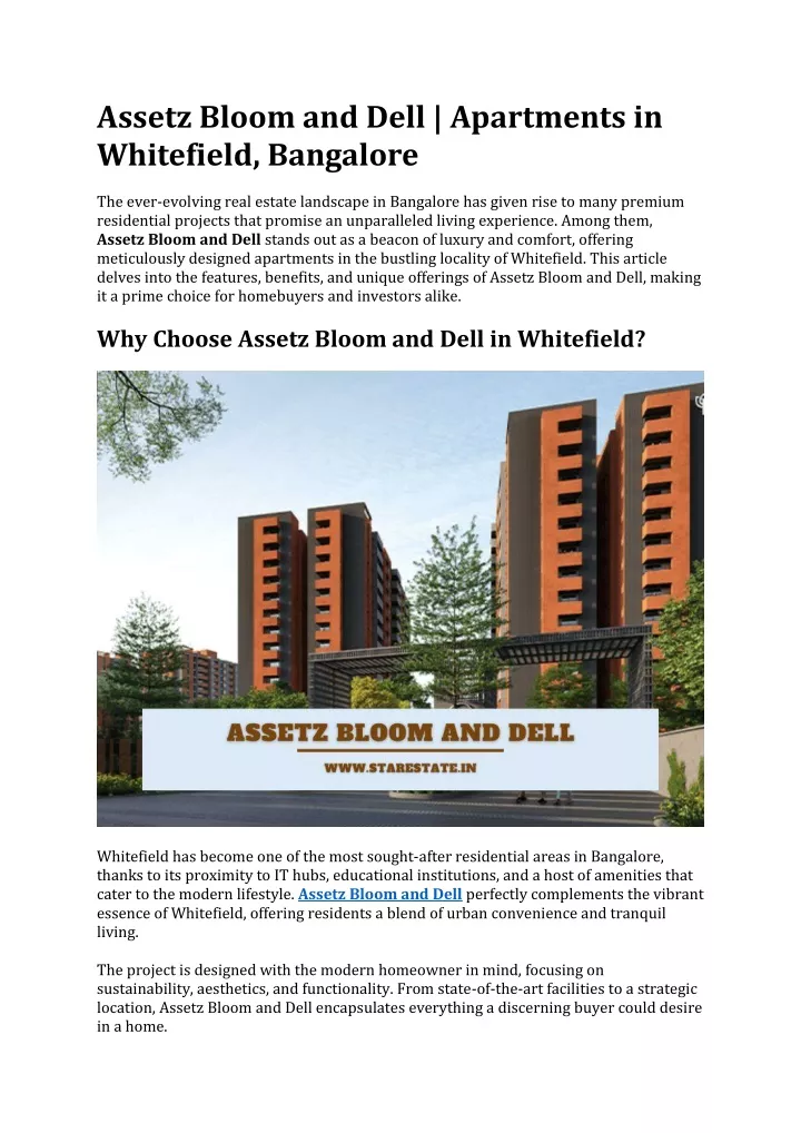 assetz bloom and dell apartments in whitefield