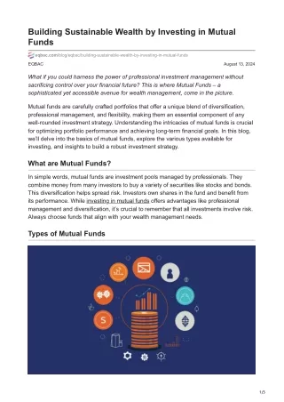 Building Sustainable Wealth by Investing in Mutual Funds - Eqbac