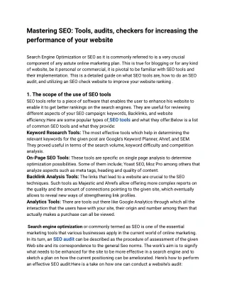 Mastering SEO: Tools, audits, checkers for increasing the performance of your we