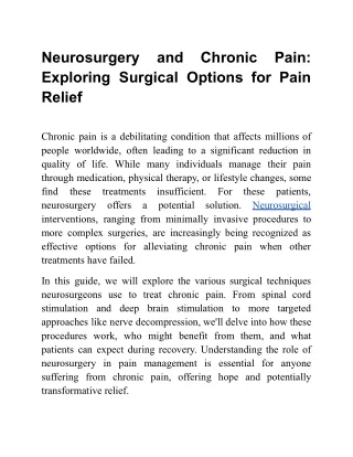 Neurosurgery and Chronic Pain_ Exploring Surgical Options for Pain Relief