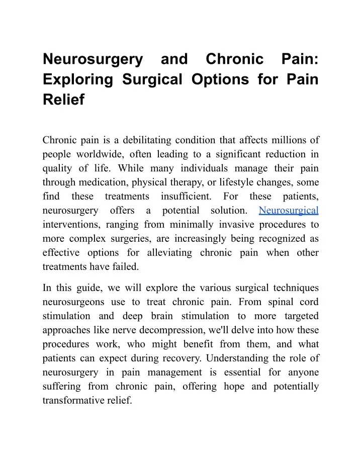 neurosurgery exploring surgical options for pain