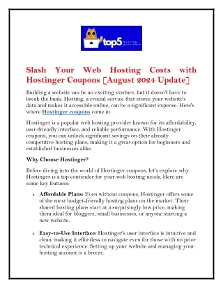 Slash Your Web Hosting Costs with Hostinger Coupons [August 2024 Update]