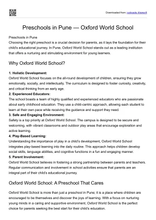 Preschools in Pune - Oxford World School