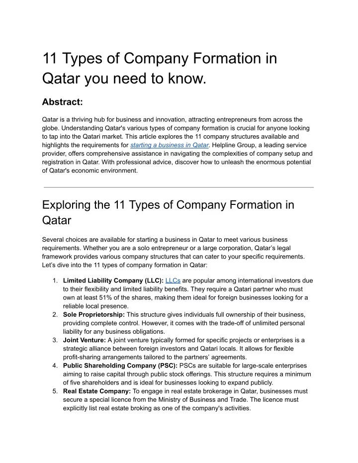 11 types of company formation in qatar you need