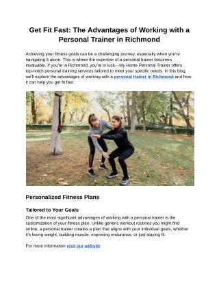 Get Fit Fast_ The Advantages of Working with a Personal Trainer in Richmond