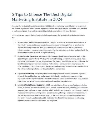 5 Tips to Choose The Best Digital Marketing Institute in 2024