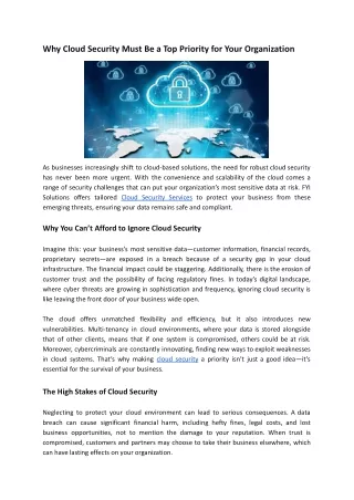 Why Cloud Security Must Be a Top Priority for Your Organization