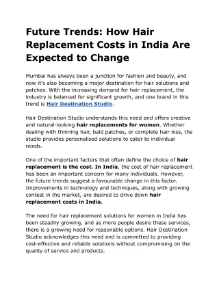 future trends how hair replacement costs in india