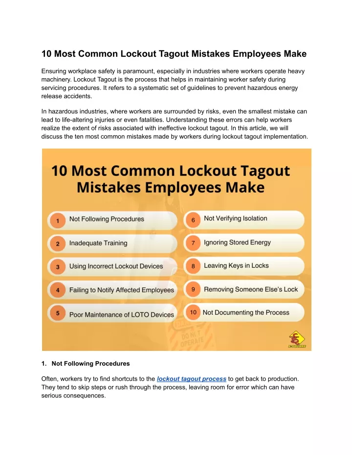 10 most common lockout tagout mistakes employees