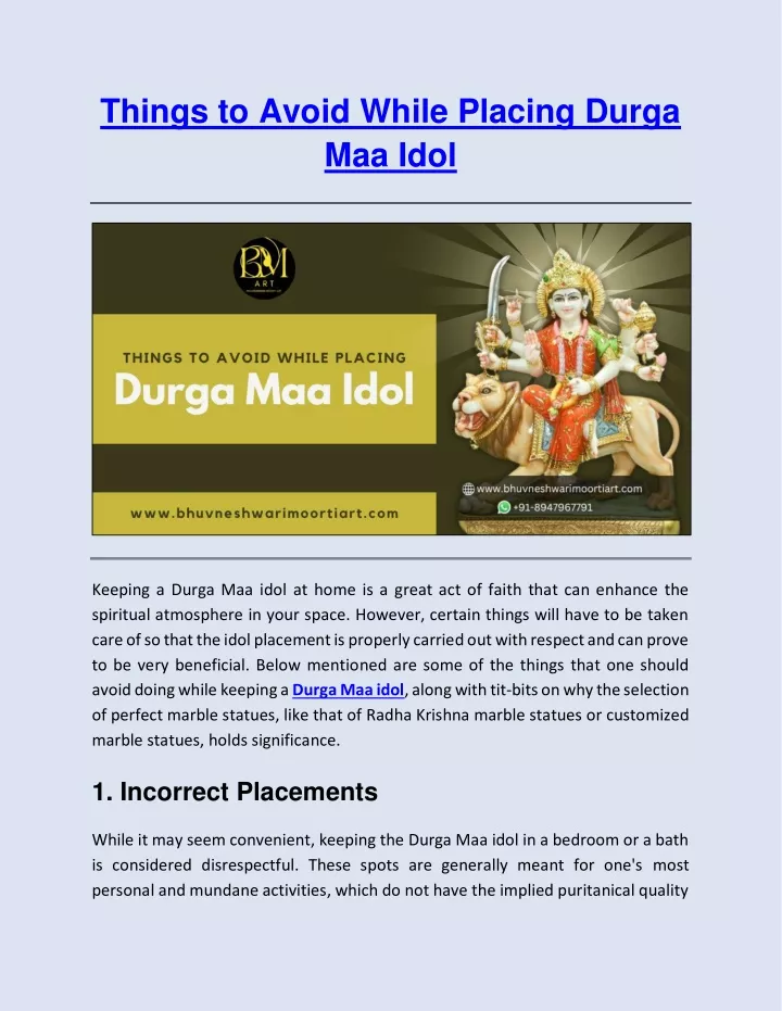 things to avoid while placing durga maa idol