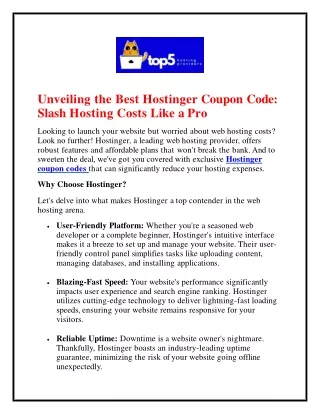 Unveiling the Best Hostinger Coupon Code: Slash Hosting Costs Like a Pro